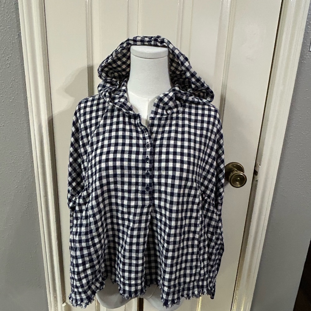Free People Plaid Hooded Cropped Oversized Top Size XS. Easily Would Fit M